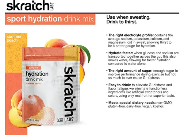 Skratch Labs Hydratation Sport Drink Mix isotonisches Getränkepulver 440 g Pfirsich