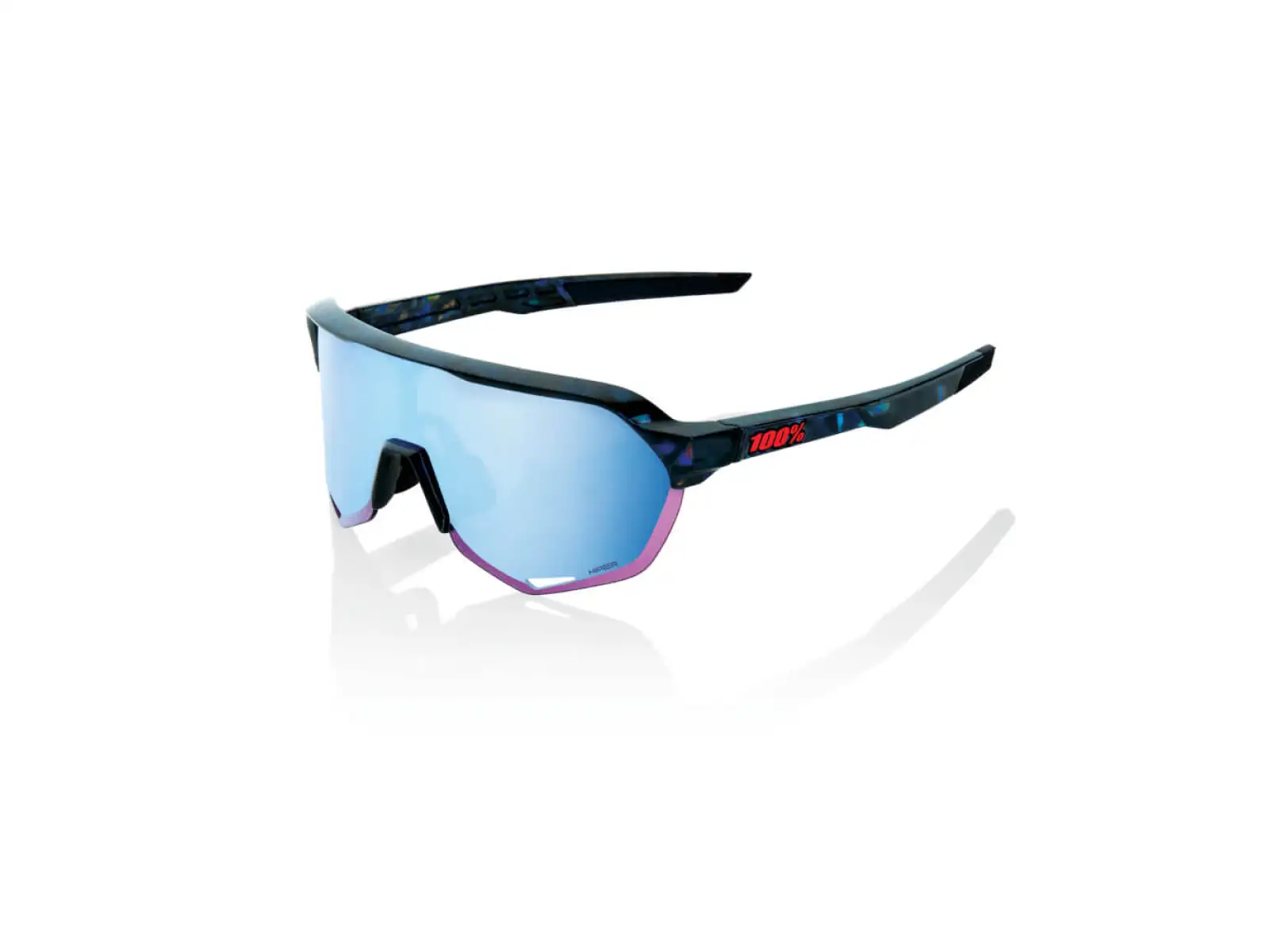 100% S2 HiPER Fahrradbrille Schwarz Holographisch/Blau Multilayer Spiegelglas