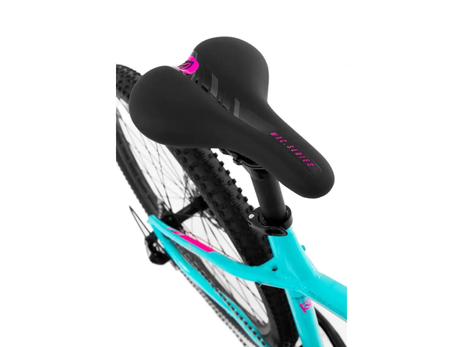 Rock Machine Catherine 10-29 in Neon Cyan/Petrol/Pink mountain bike.