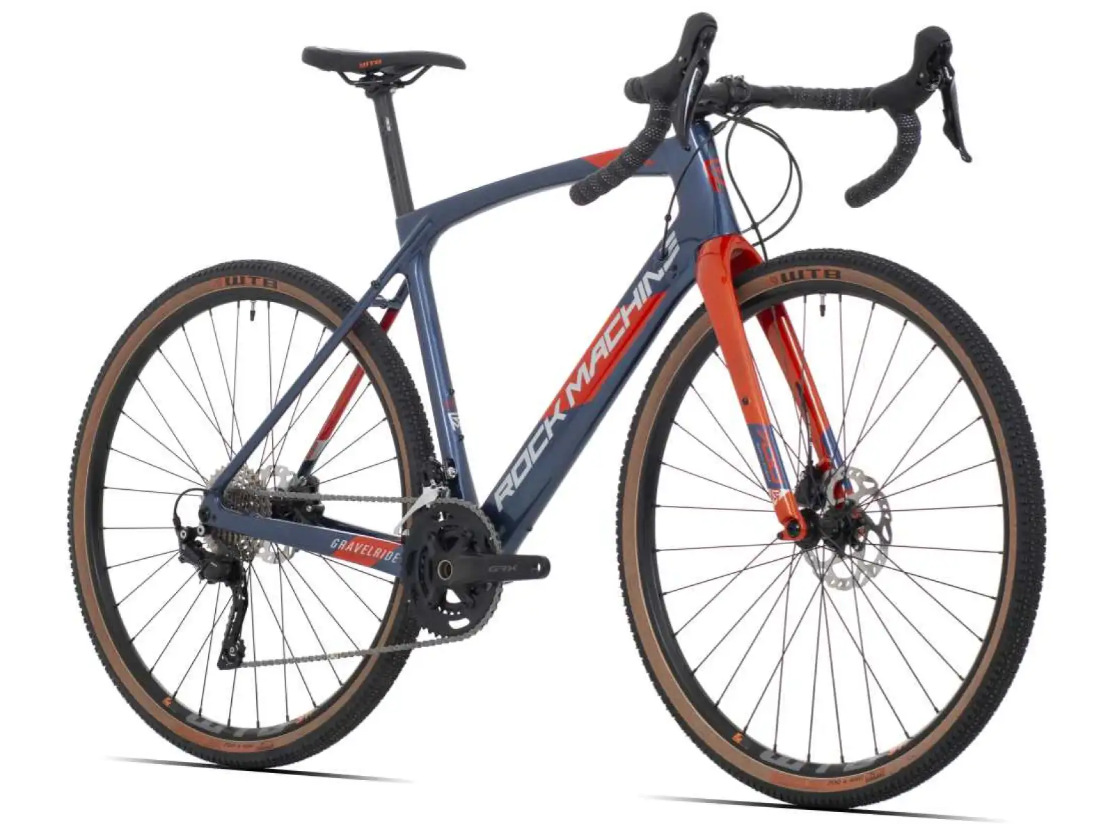 Rock Machine Gravelride CRB 700 Gravelbike in glänzendem Dunkelblau/Backsteinorange/Silber