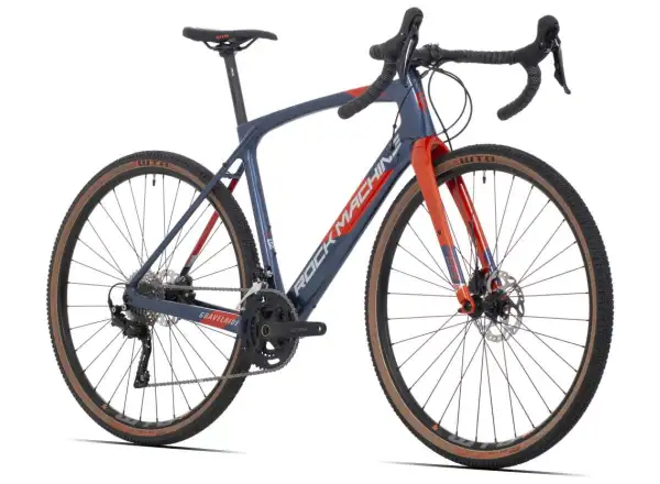 Rock Machine Gravelride CRB 700 Gravelbike in glänzendem Dunkelblau/Backsteinorange/Silber