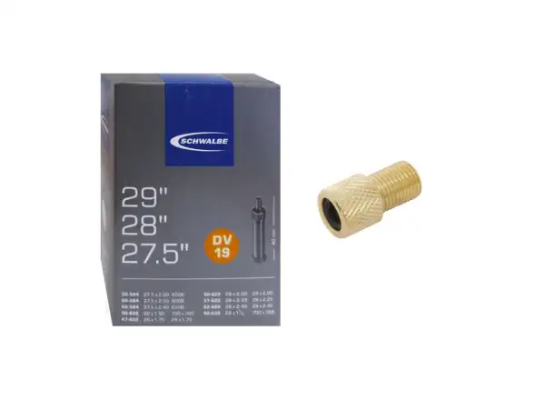 Schwalbe MTB Schlauch 27,5/28/29" 40-62/622 (DV.19) mit Dunlop-Ventil 40 mm + Adapter für SV