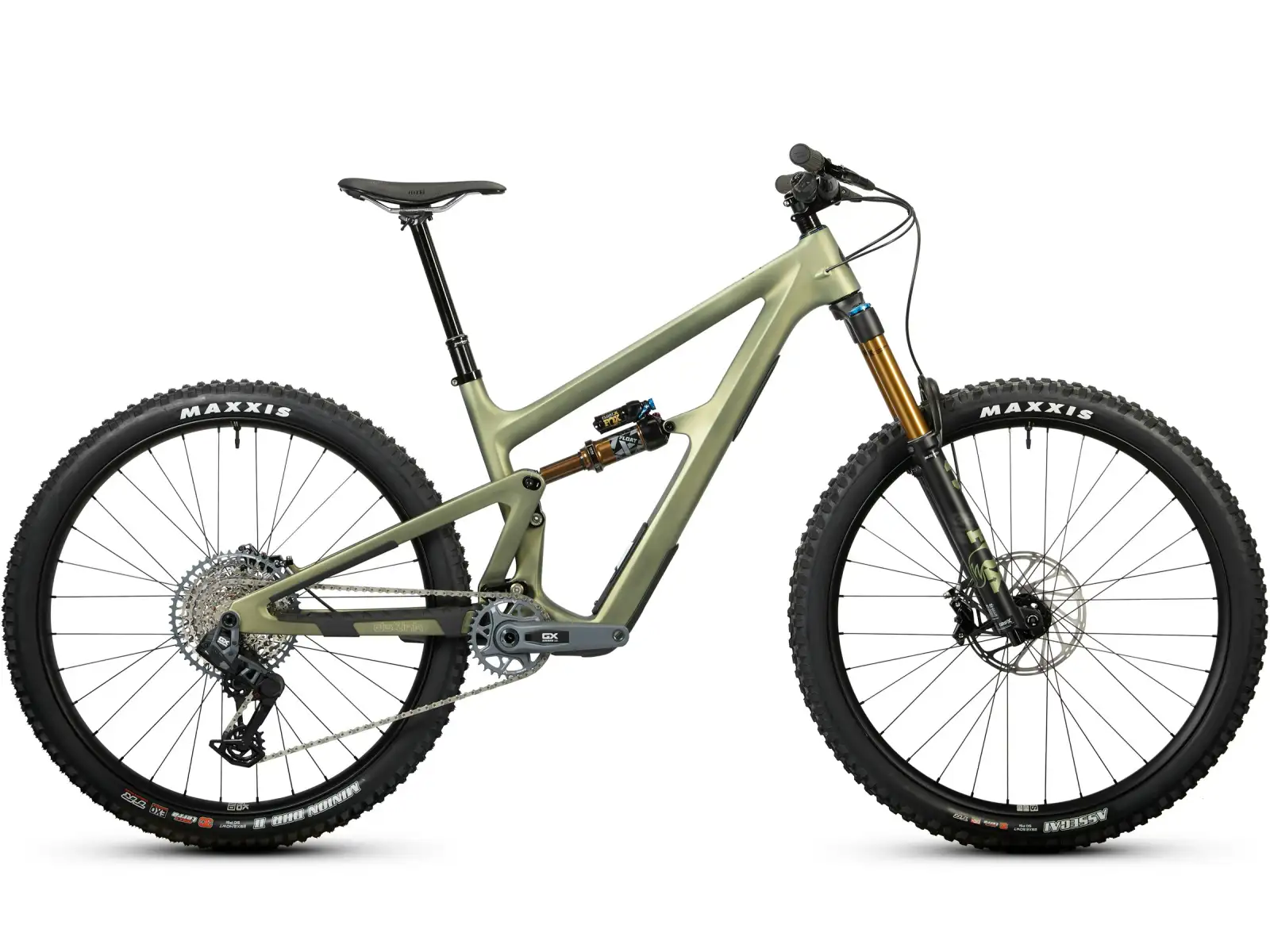 Ich habe ein Ibis Ripmo V3 Deore XT Mountainbike in der Olive Swamp Monster Farbe.