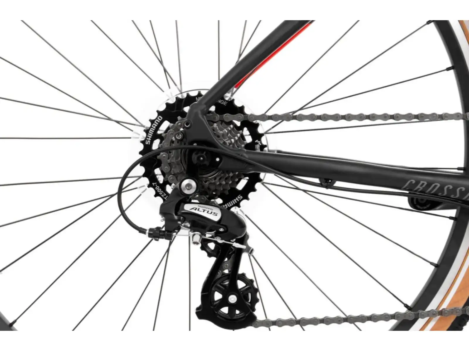 Rock Machine CrossRide 100 in mattem Schwarz/Dunkelgrau/Ziegelrot Trekkingrad.