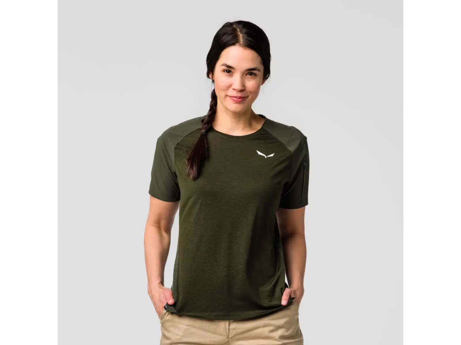 Salewa Puez AM Hyb Damen T-Shirt kurzarm Dark Olive