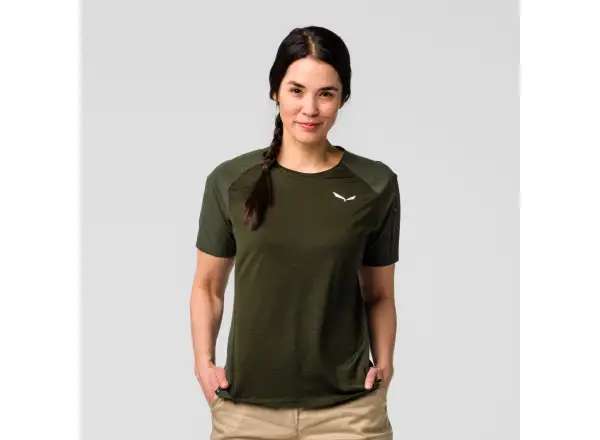 Salewa Puez AM Hyb Damen T-Shirt kurzarm Dark Olive