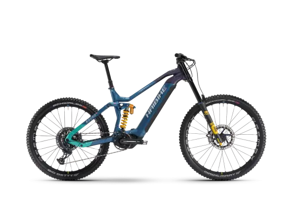 Haibike Nduro 8 Freeride vollgefedertes E-Bike in Navy Pink/Aqua/Titan.