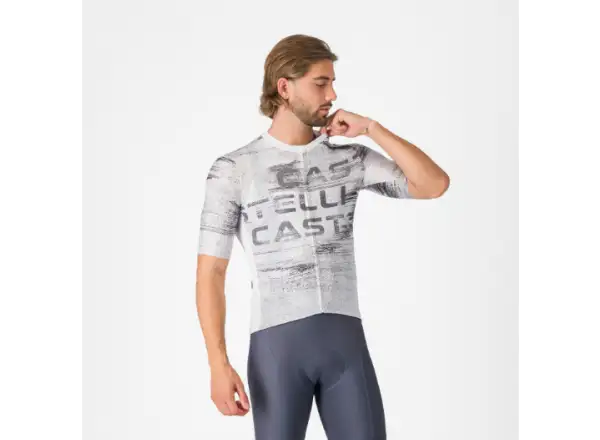 Castelli Stratus Logo Herrentrikot Kurzarm White/Smoky Gray