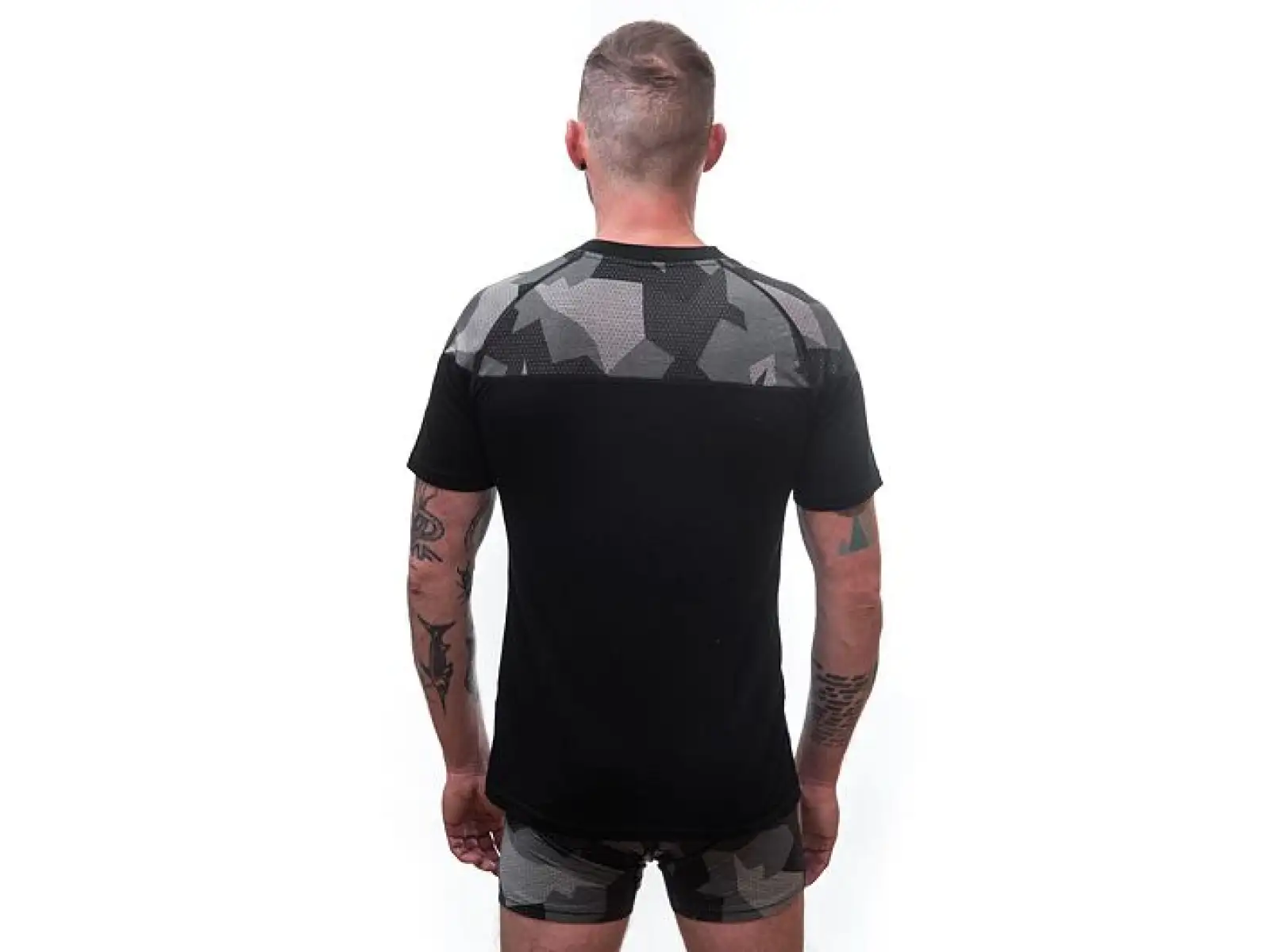 Sensor Merino Impress Herren T-Shirt Kurzarm schwarz/Camo