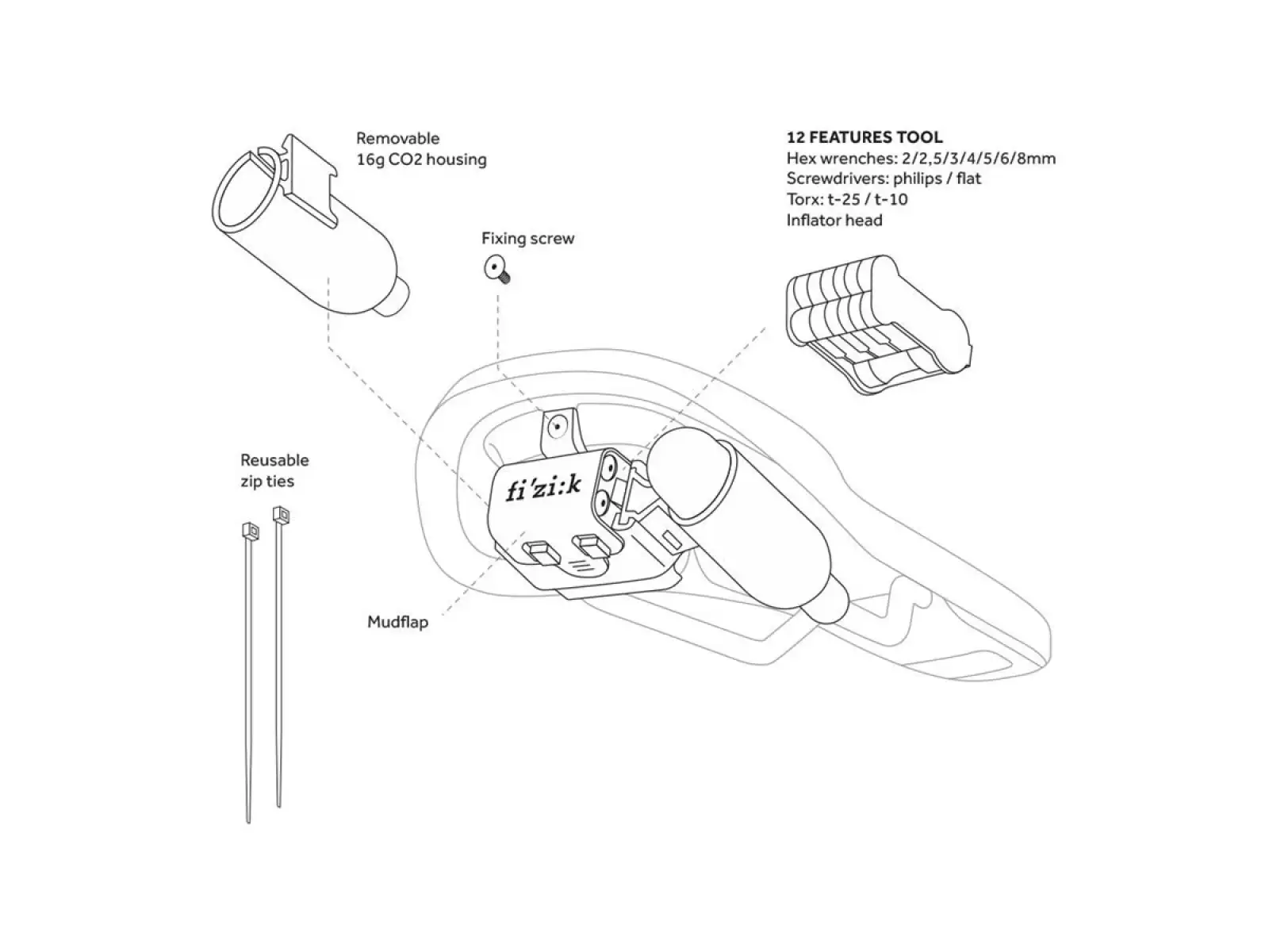 Fizik Alpaca Carriage Kit Halter mit Werkzeug unter dem Sattel