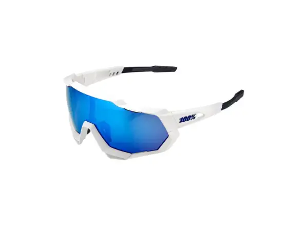 100% Speedtrap Brille mattes Weiß/Hyper-Blau mit mehrschichtiger Spiegelglaslinse