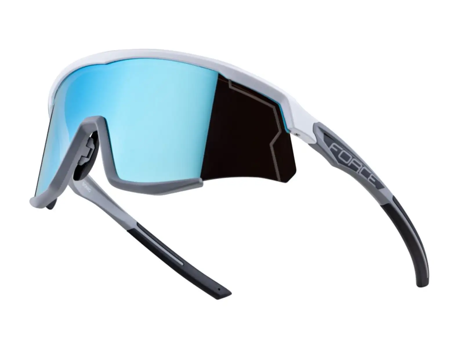Force Sonic Fahrradbrille Weiß/Grau, Blaue verspiegelte Gläser