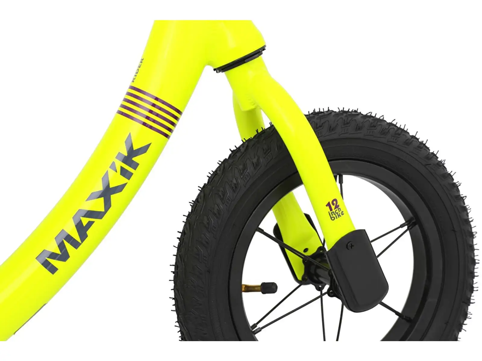 MAXÍK Evo Lite Kinderlaufrad fluoreszierend gelb/lila + Riemen YAK