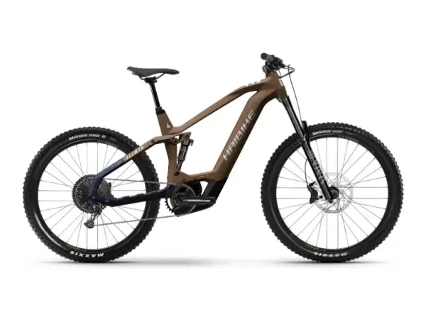 Haibike AllMtn CF 8 Fully-Suspended E-Bike in Choco/Midnight.