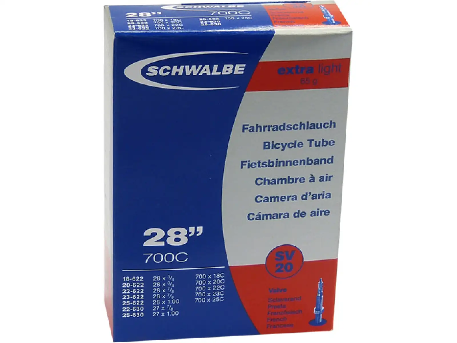 Schwalbe Schlauch Rennrad Extra Light 18-25/622 (Nr.20) 60 mm SV