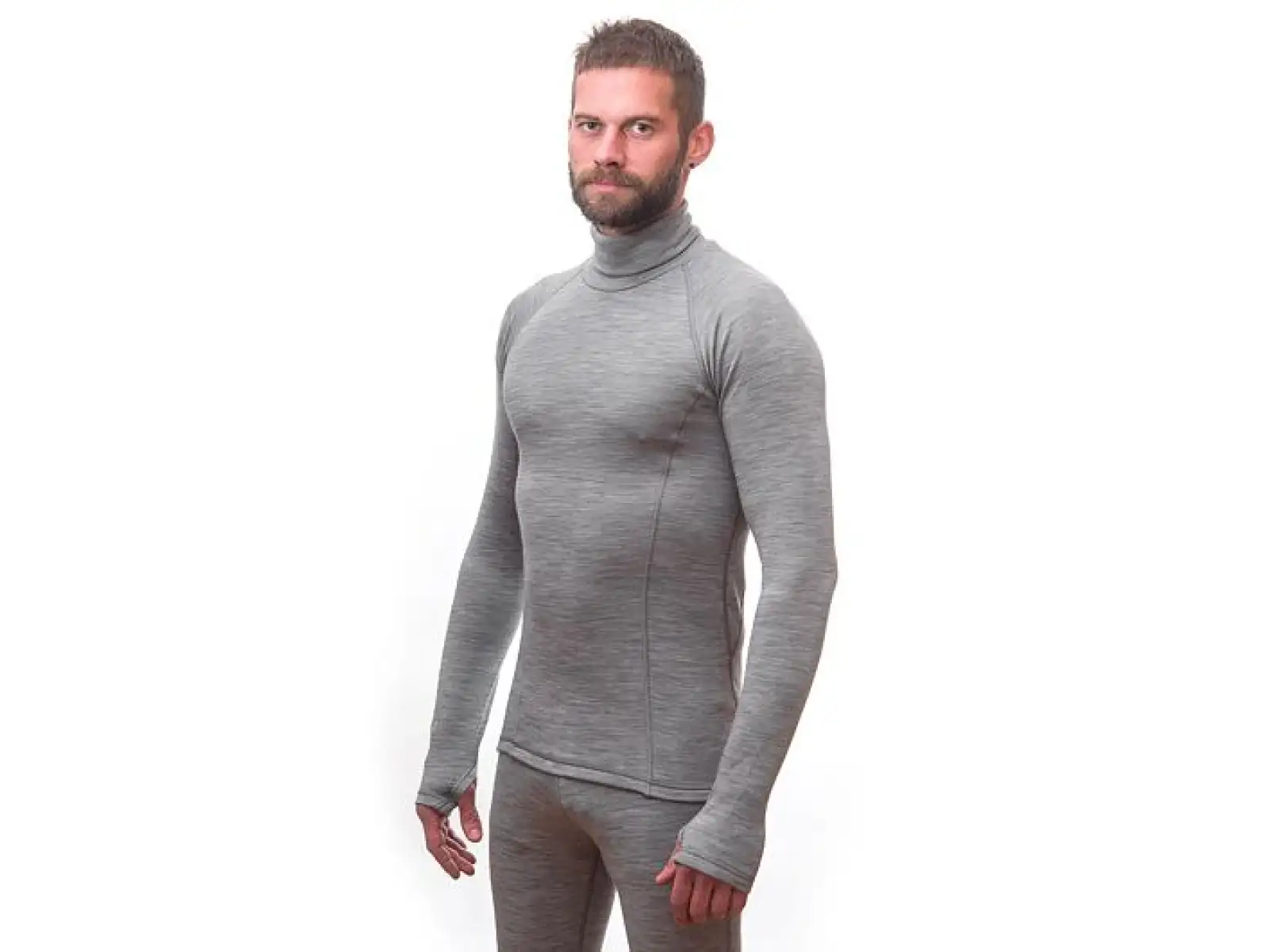 Sensor Merino Bold Neck Herren T-Shirt Langarm Cool Gray