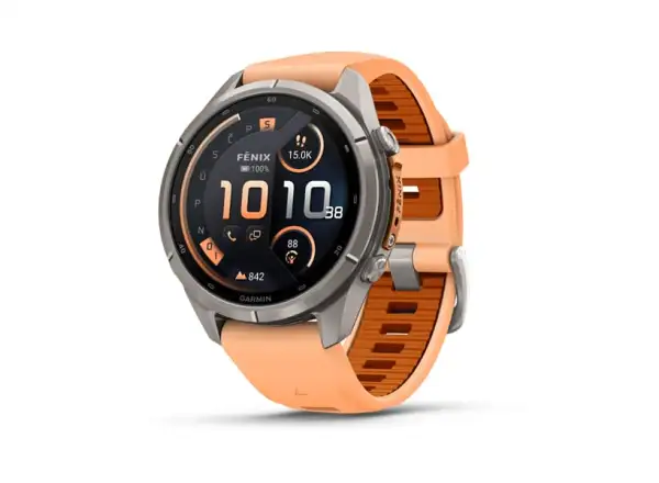Garmin fenix 9 Pro – inReach 43 mm Smartwatch Titanium Shell pink/autumn orange Silikonarmband