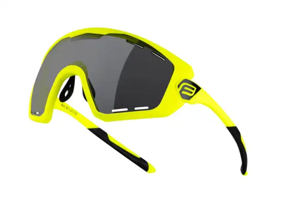 Ombro Plus Radbrille in fluro/gelb mit schwarzen Gläsern.