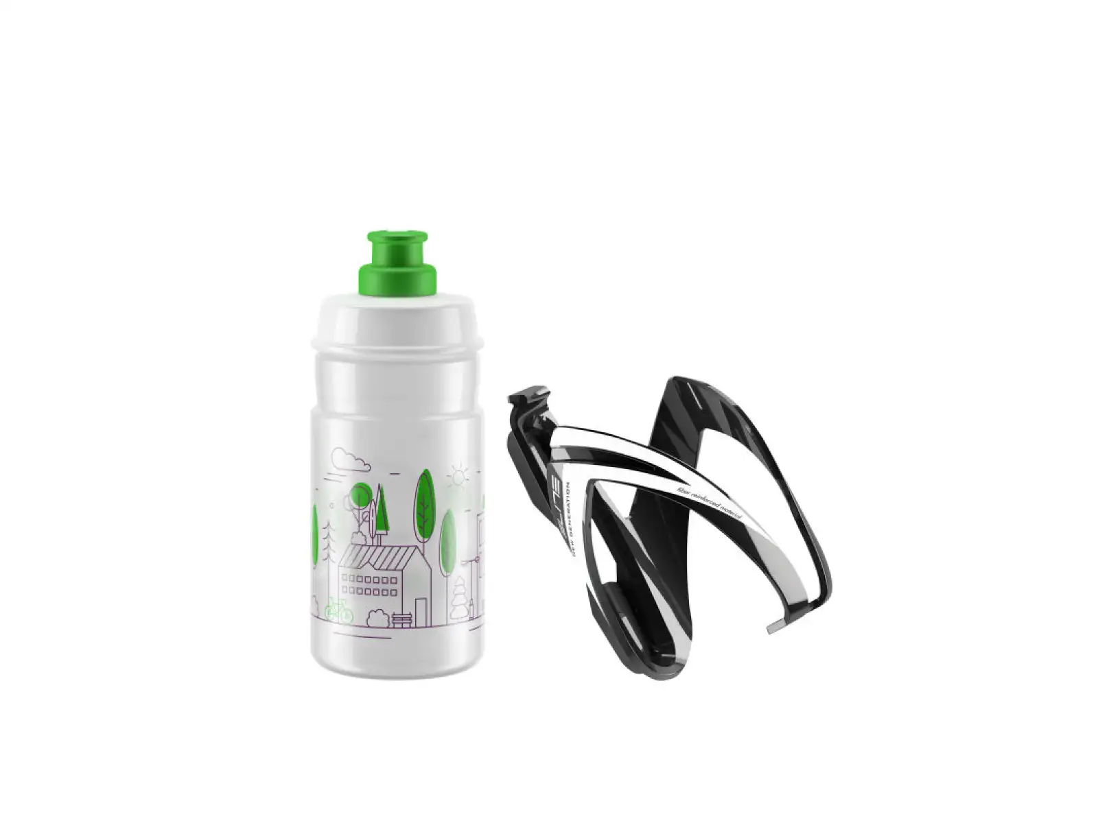 Elite Kit CEO Korb Schwarz Glänzend + JET Flasche 350 ml Transparent/Grün Logo