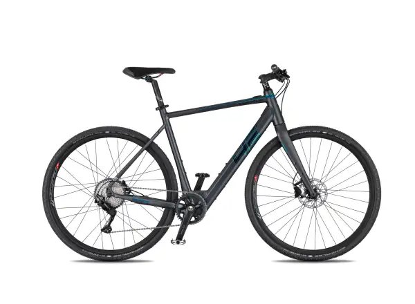 4Ever Gravur Flat, ein leichtes Elektro-Gravelbike in Titan/Metal Blue