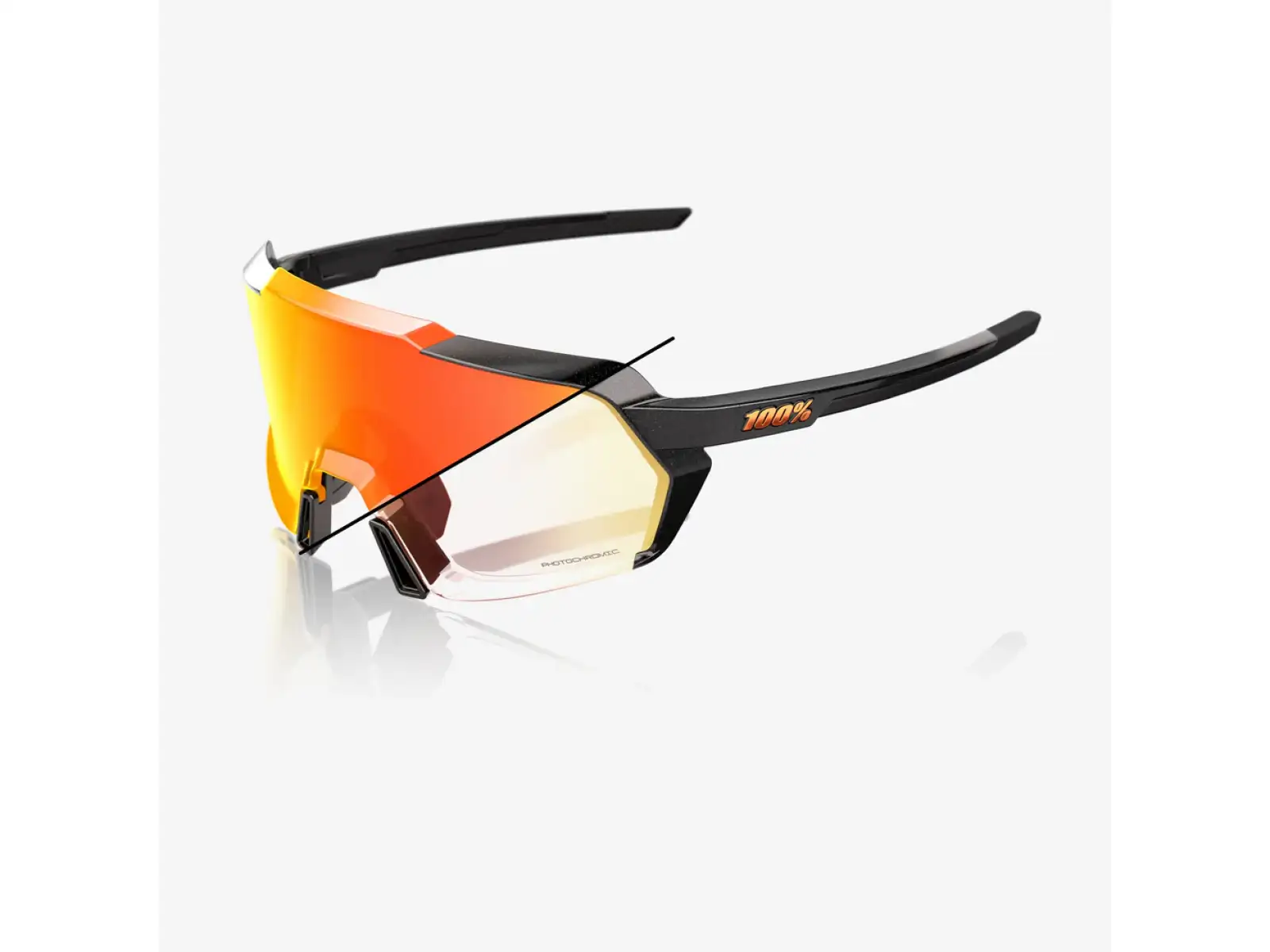 100% Korbin Brille Gloss Metallic Black Orange Flash Mirror Photochromic