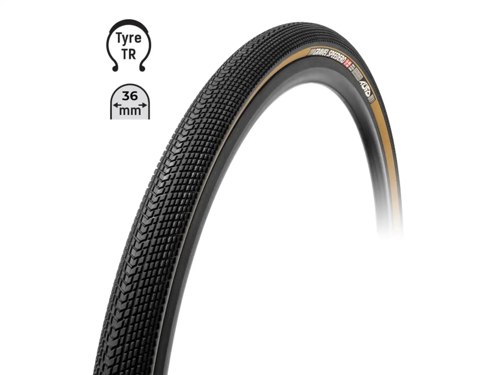 Tufo Speedero 700x36C Gravelreifen mit Kevlar, Schwarz/Beige.