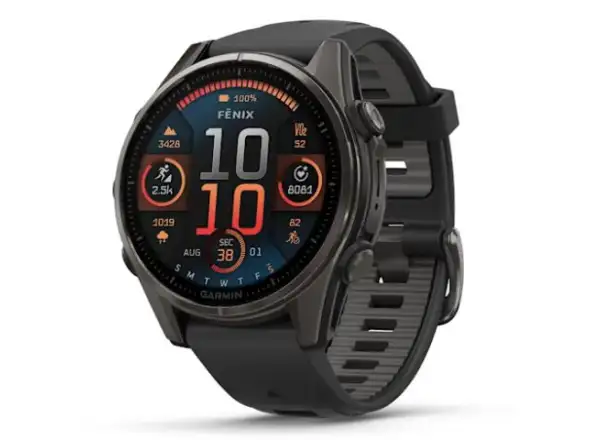 Garmin fenix 8 - 43 mm AMOLED Saphir Smartwatch in Carbon Titanium Schwarz/Steingrau