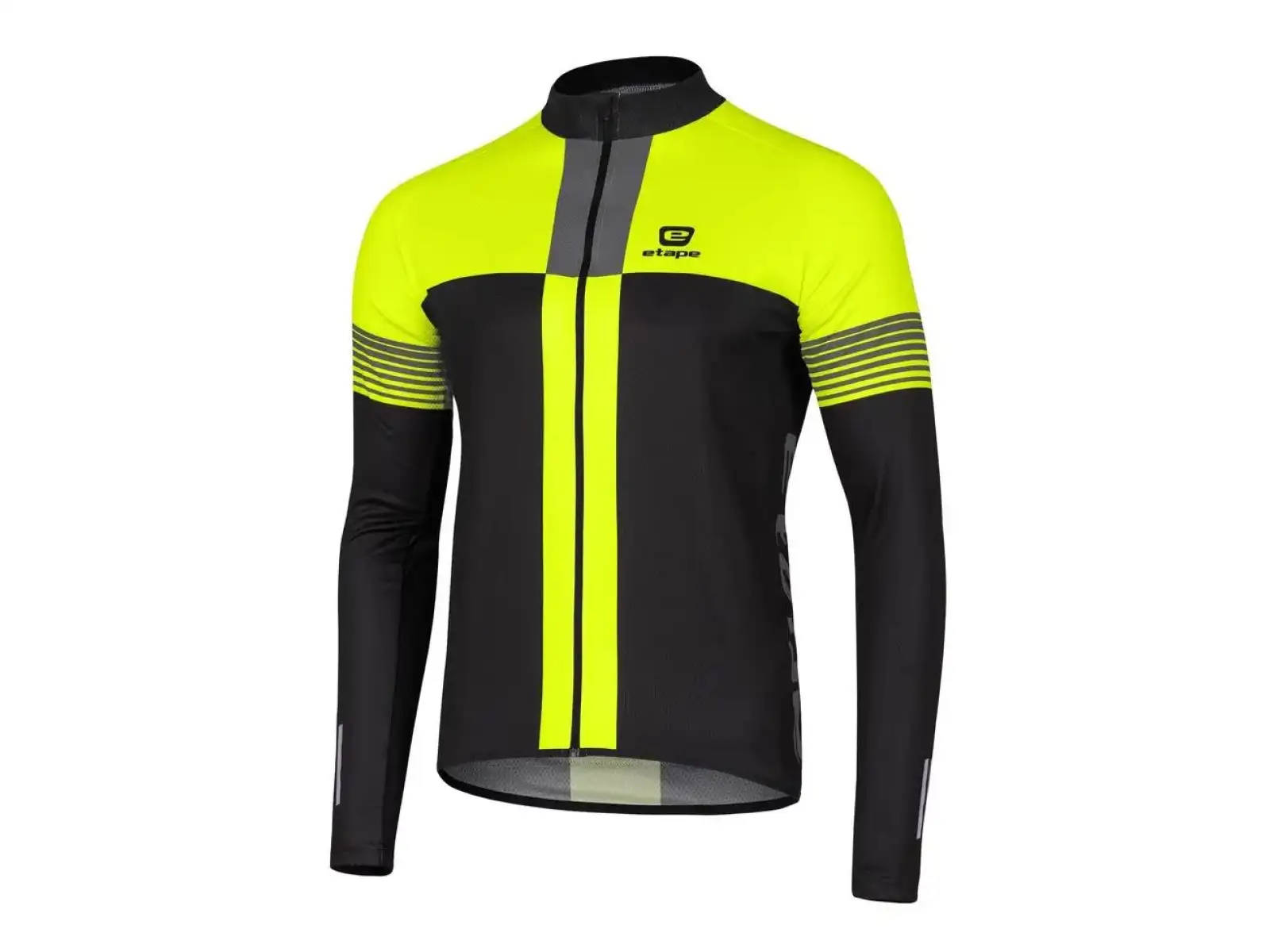 Langarmtrikot für Herren, schwarz/gelb fluo, Etape Comfort.