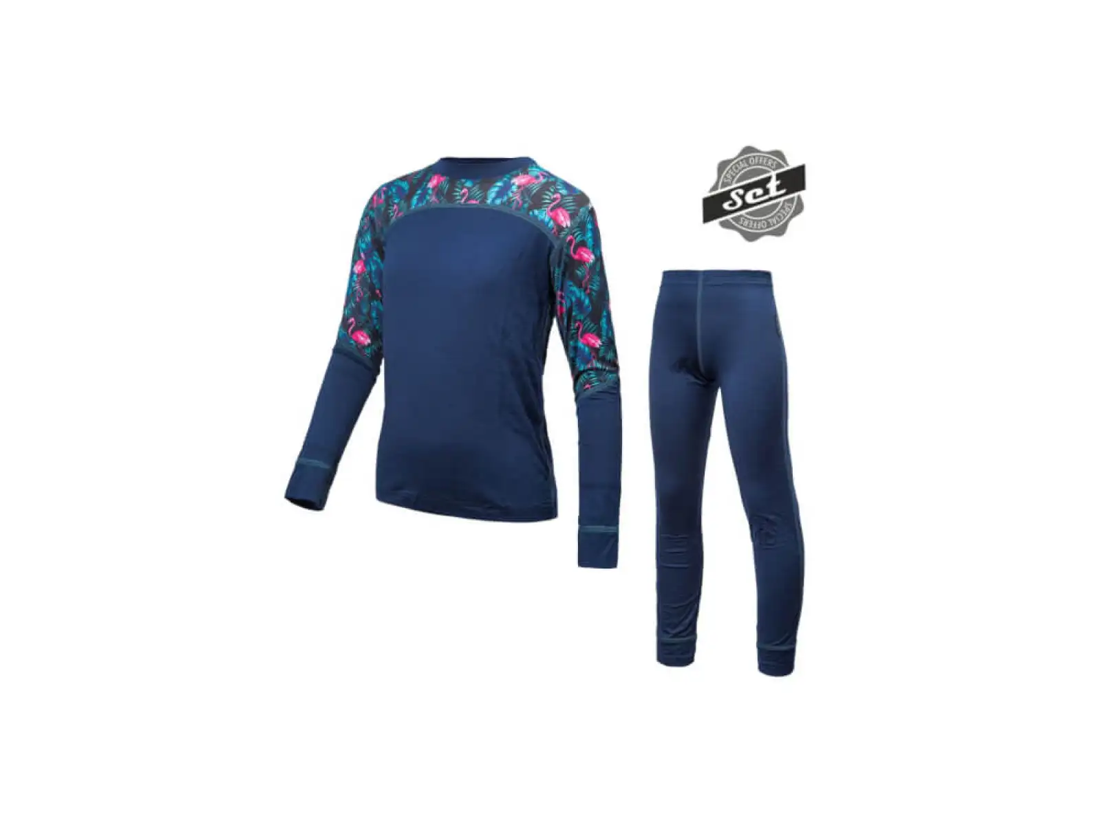 Sensor Merino Impress Set Kinder Langarmshirt + Hosen deep Blue/Floral