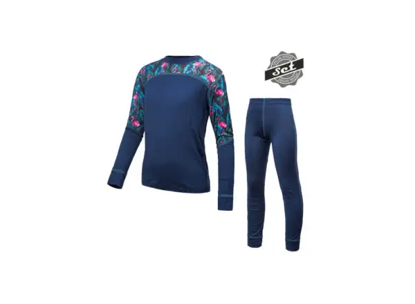 Sensor Merino Impress Set Kinder Langarmshirt + Hosen deep Blue/Floral