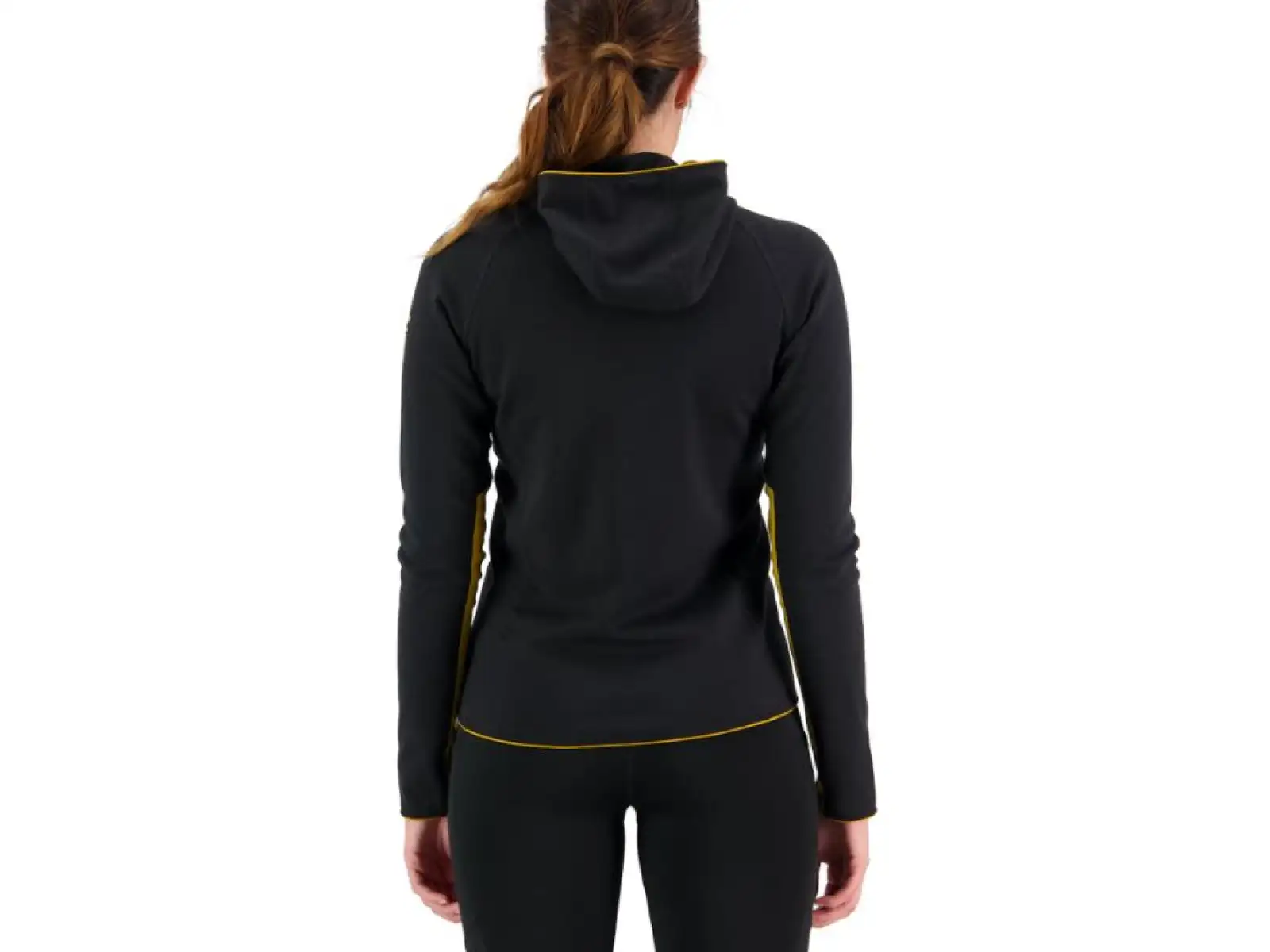 Mons Royale Approach Merino Shift Fleece Hood Damen-Sweatshirt mit langen Ärmeln, schwarz.