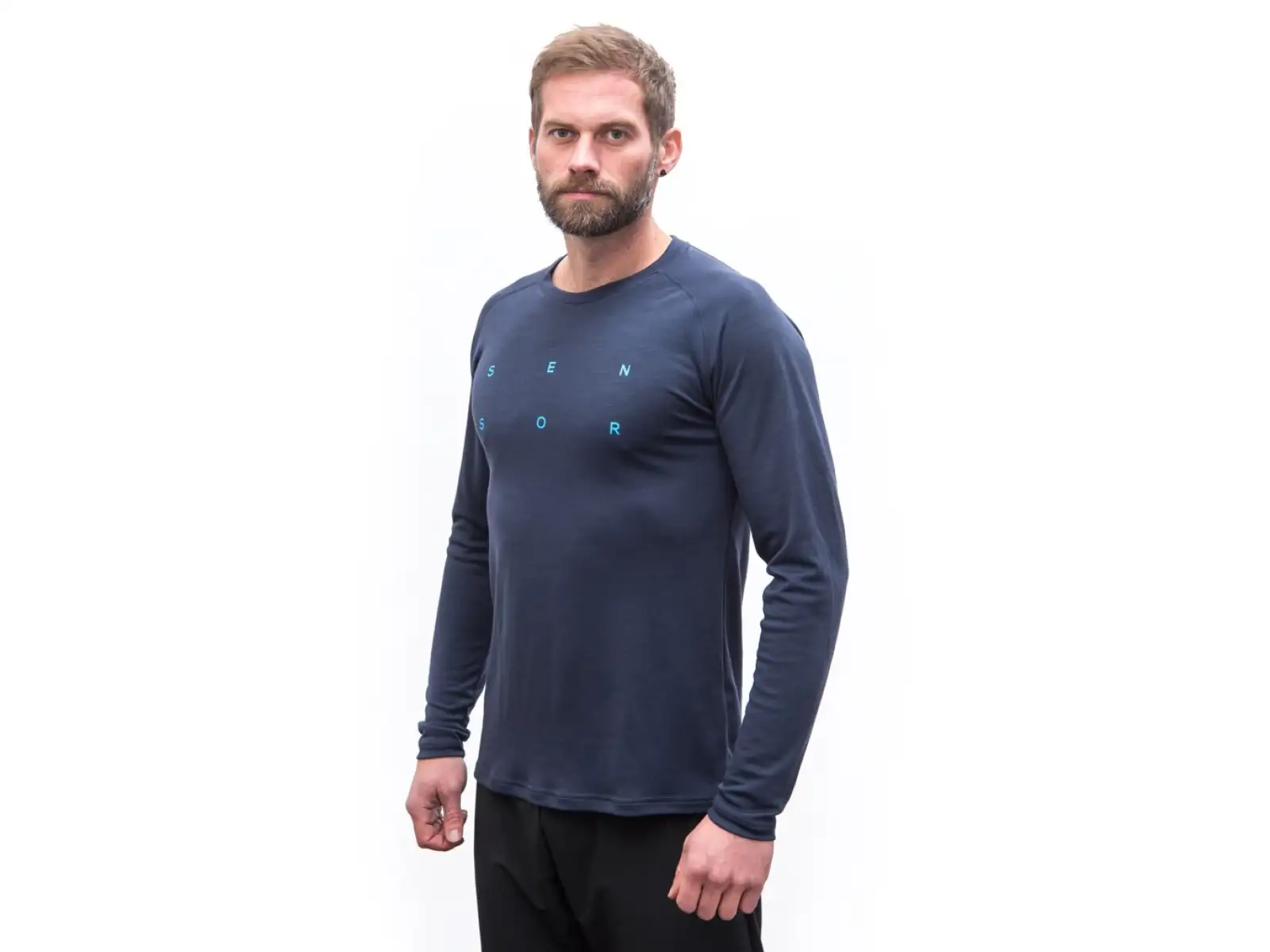 Sensor Merino Blend Typo Herren T-Shirt Langarm Deep Blue