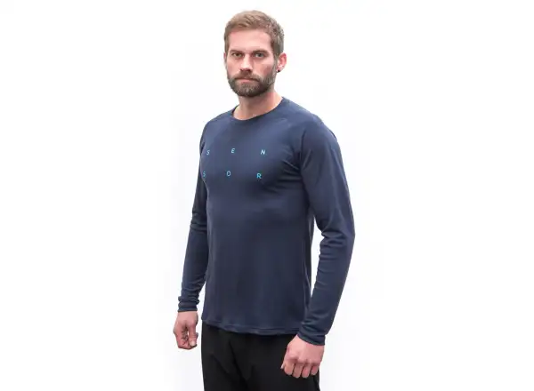 Sensor Merino Blend Typo Herren T-Shirt Langarm Deep Blue