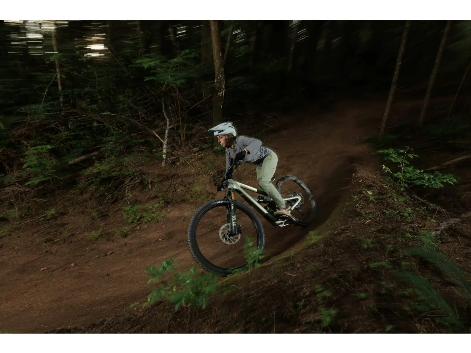 Ich habe ein Ibis Ripmo V3 Deore XT Mountainbike in der Olive Swamp Monster Farbe.