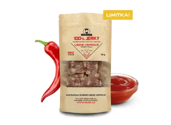 Usušil & Sohn 100% JERKY Geräuchertes Schweinefleisch Sweet Chilli 50 g