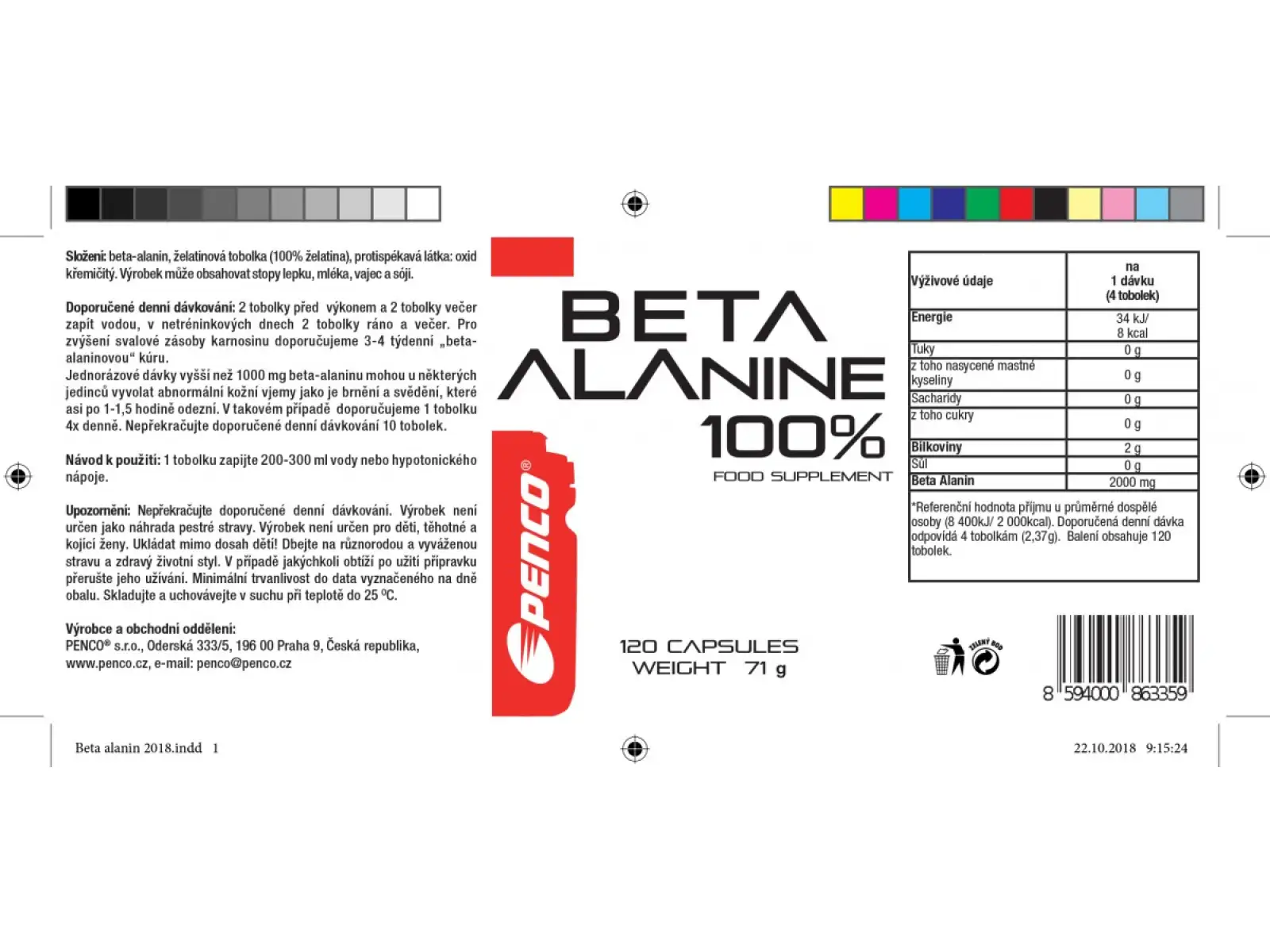 Penco Beta Alanin Pulver Aminosäuren 120 Kapseln