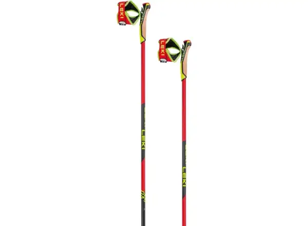 Die Leki PRC 750 Freesize Laufstöcke in leuchtendem Rot/Neongelb/Schwarz