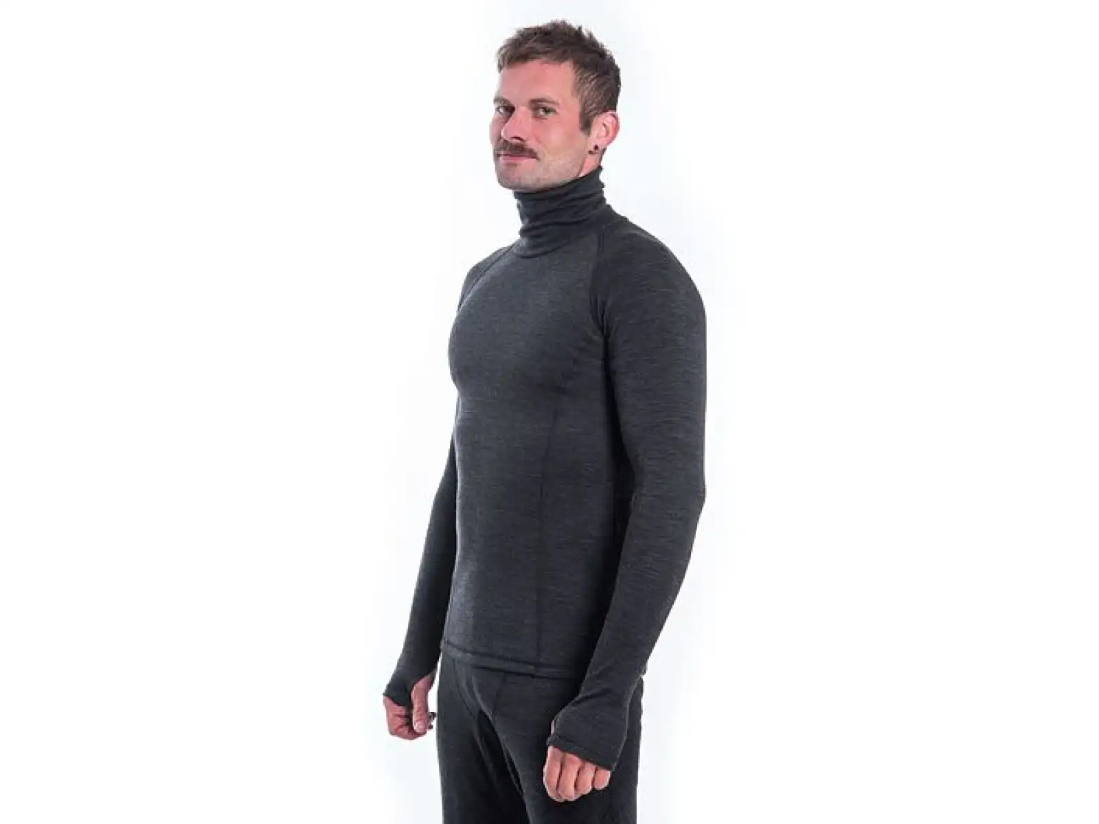 Sensor Merino Bold Neck Herren Langarmshirt Anthracite Gray