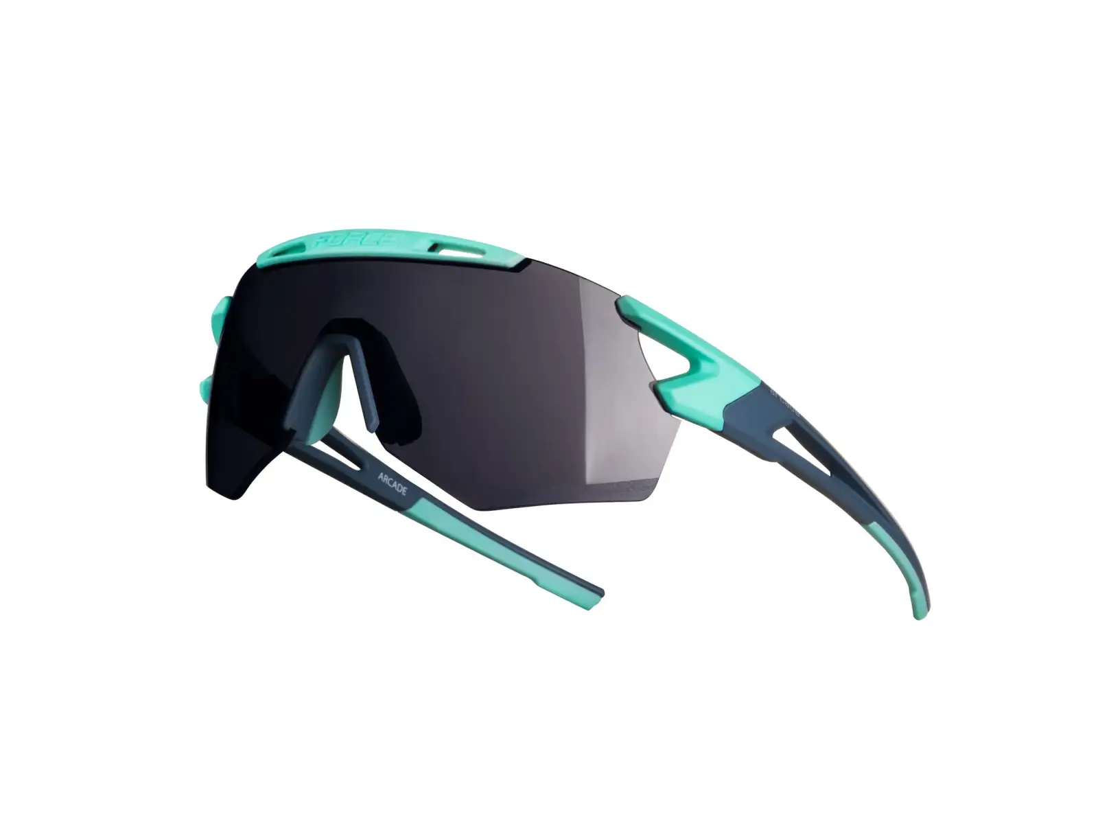 Force Arcade Fahrradbrille Mint-Sturmblau/Schwarz mit verspiegelten Gläsern.