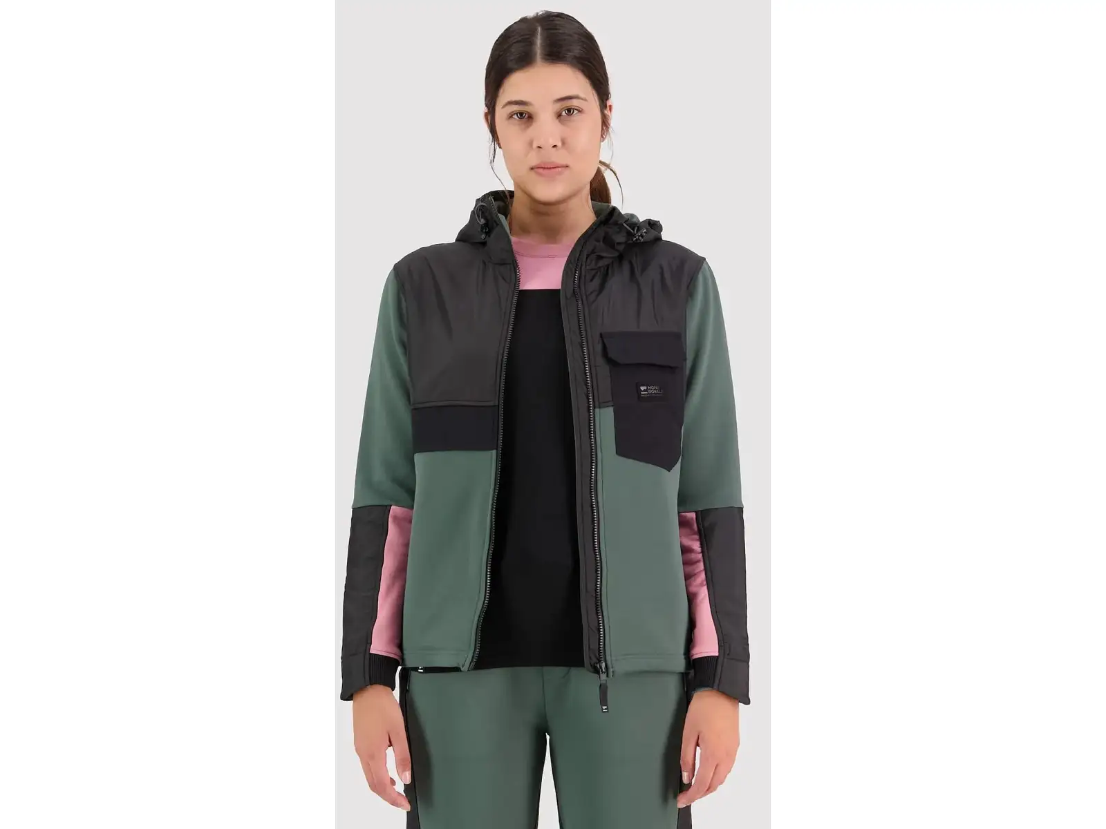 Damen Hoodie Mons Royale Decade Mid in Burnt Sage/Schwarz