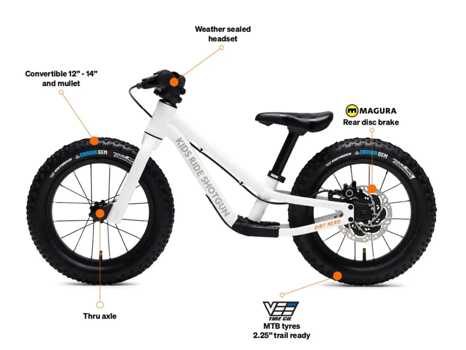 Kids Ride Shotgun Dirt Hero 12 Laufrad mit Bremse