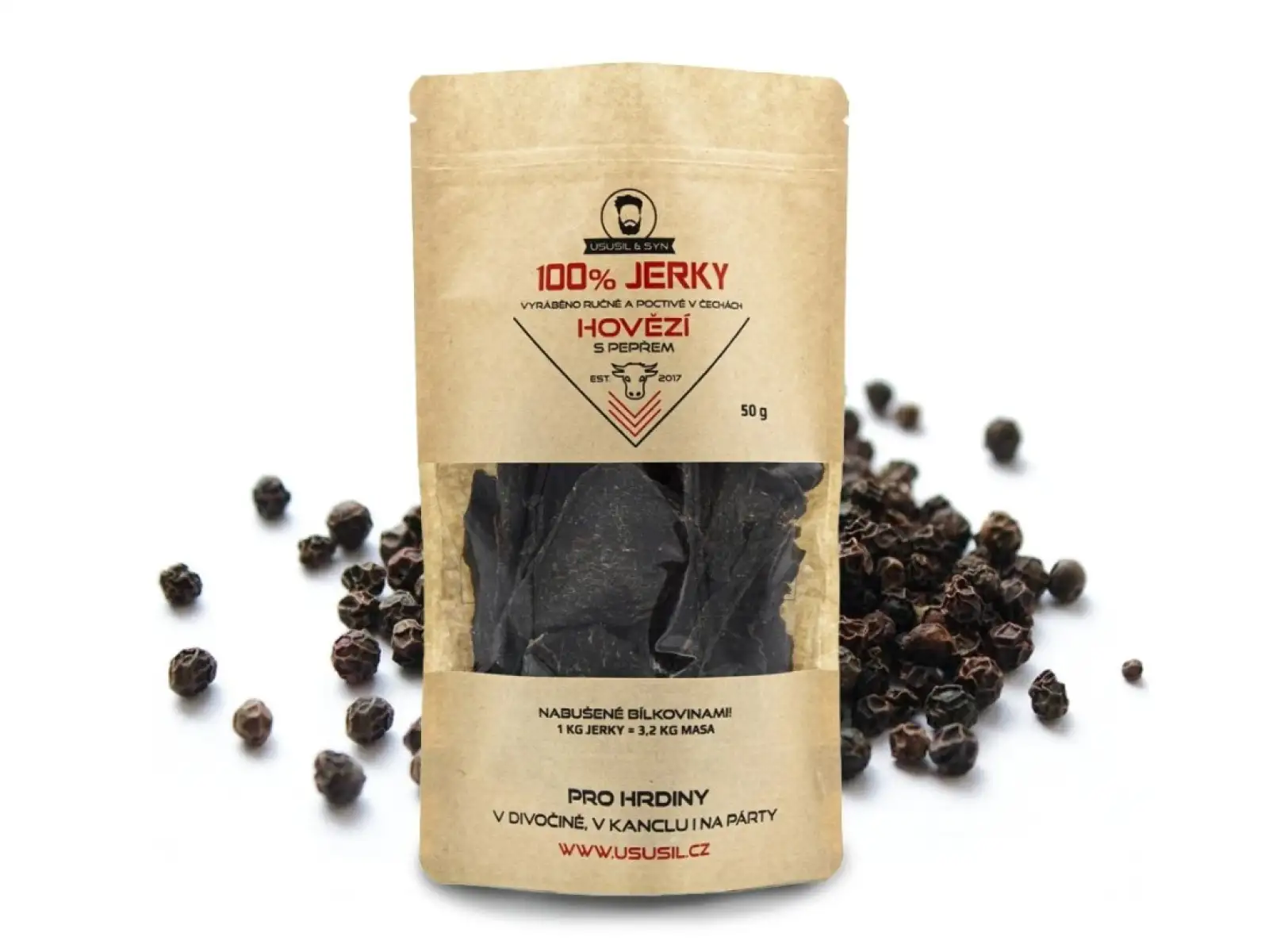Usušil & syn 100% JERKY Rindfleisch mit Pfeffer 150 g