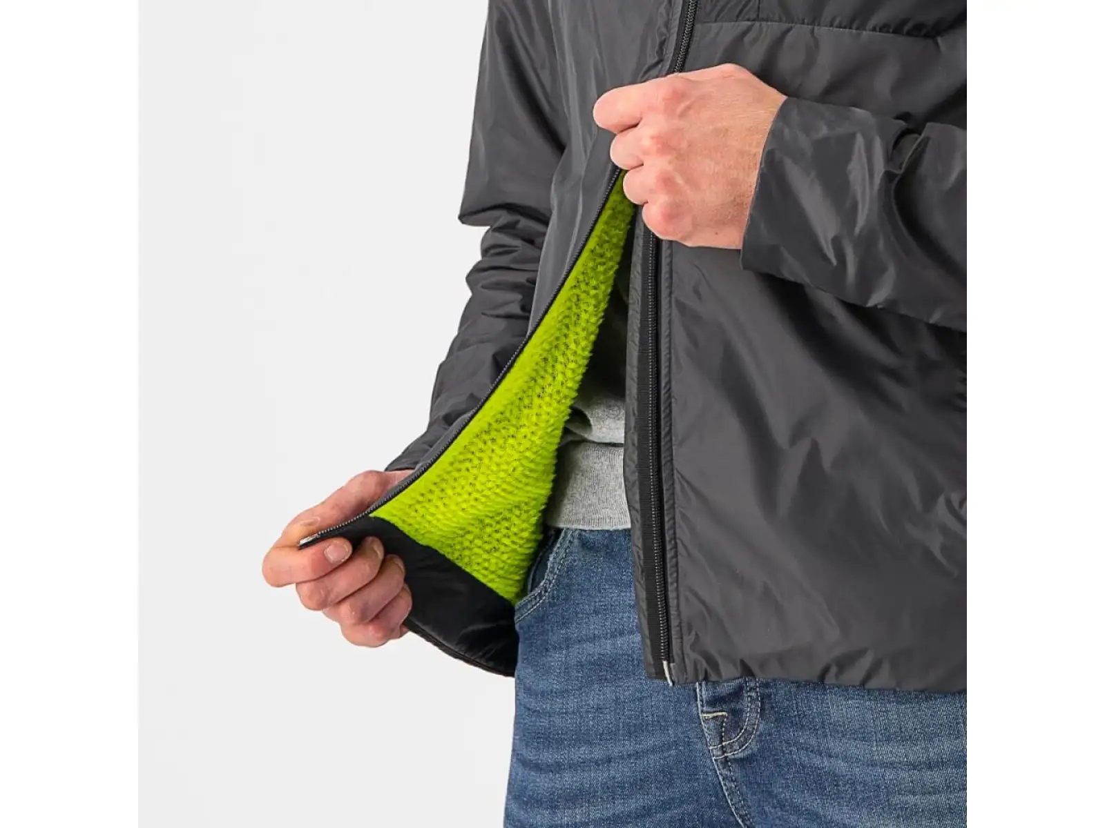 Castelli Riscalda Puffy Herrenjacke dunkelgrau/elektrisches Limettengrün
