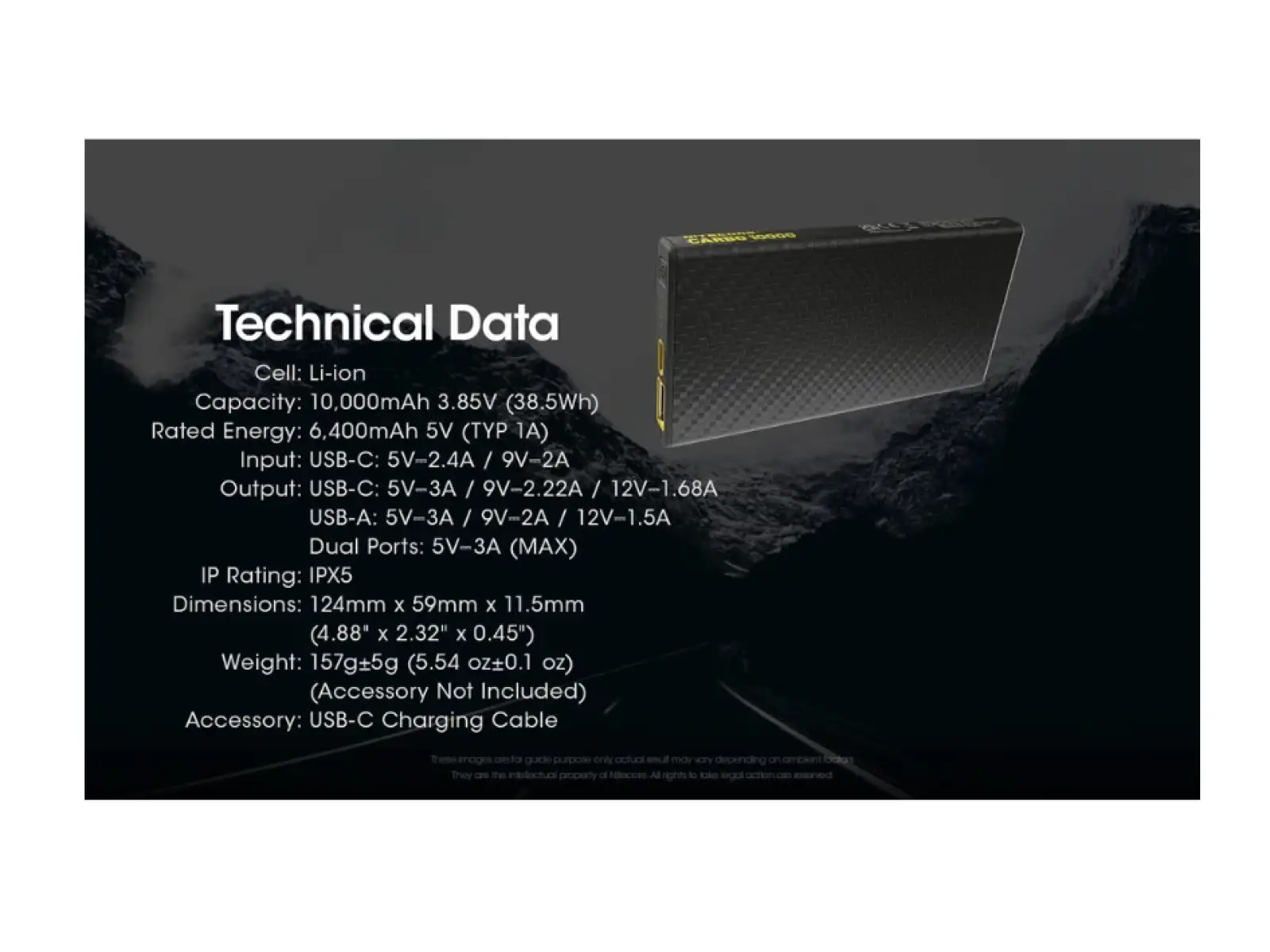 Nitecore leistungsstarke Powerbank CARBO 10000, USB-C, 10000 mAh