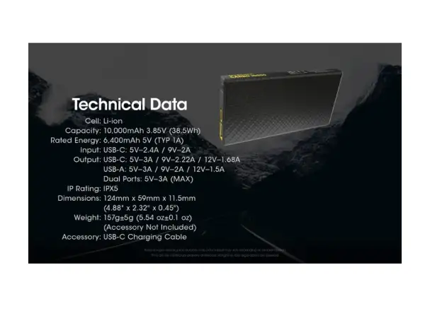 Nitecore leistungsstarke Powerbank CARBO 10000, USB-C, 10000 mAh