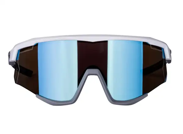 Force Sonic Fahrradbrille Weiß/Grau, Blaue verspiegelte Gläser
