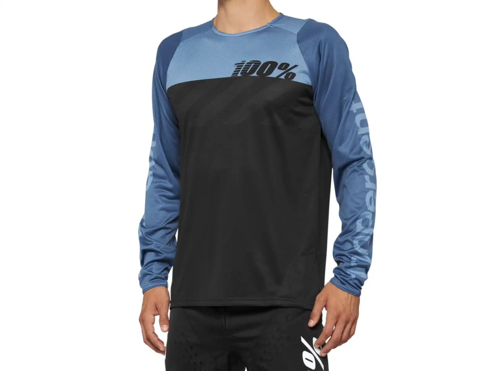 100% R-CORE Herrentrikot Langarm Schwarz/Schieferblau Größe M