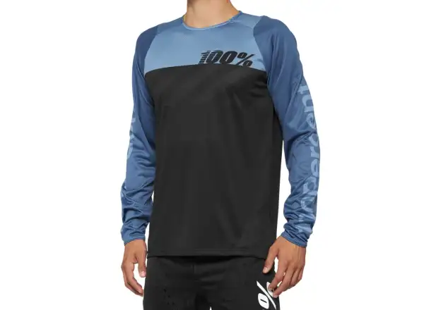 100% R-CORE Herrentrikot Langarm Schwarz/Schieferblau Größe M