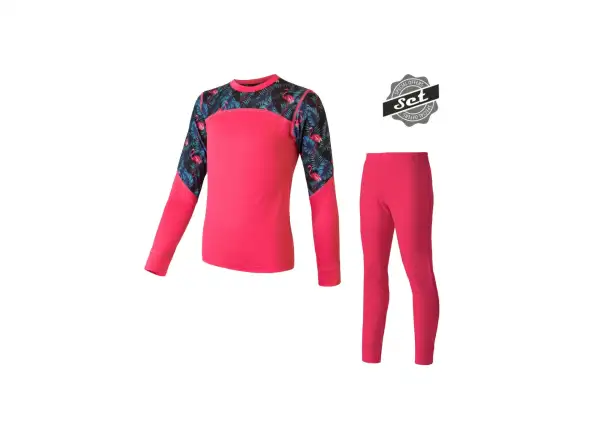 Sensor Merino Impress Set Kinder Langarmshirt + Hose Magenta/Floral