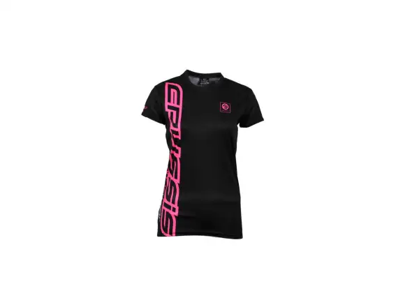 Crussis Damen Kurzarm-Shirt schwarz/rosa, Größe XS